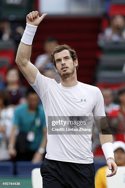 Andy Murray of Great Britain celebrates winning his men's singles third round match against John Isner of the United States on day 5 of Shanghai...