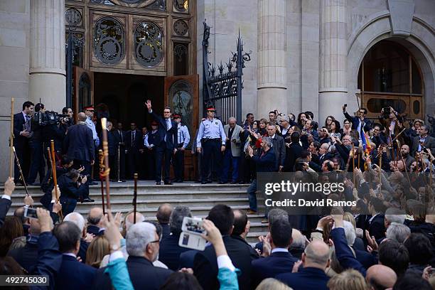 President of Catalonia Artur Mas surrounded by Catalonia Government members, deputies of the Parliament of Catalonia, mayors and representatives from...