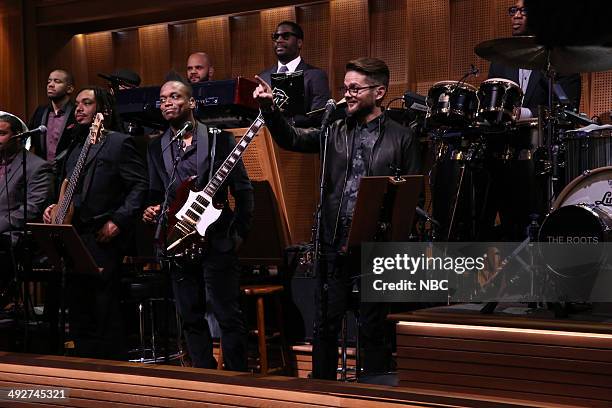 Episode 0063 -- Pictured: "The Voice" winner Josh Kaufman sings with The Roots on May 21, 2014 --