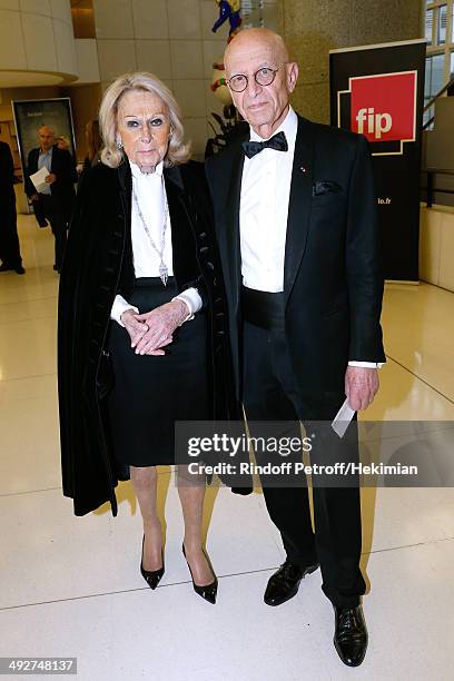 Micheline Maus and Maitre Francois Gibault attend the AROP Charity Gala. Held at Opera Bastille on May 21, 2014 in Paris, France.