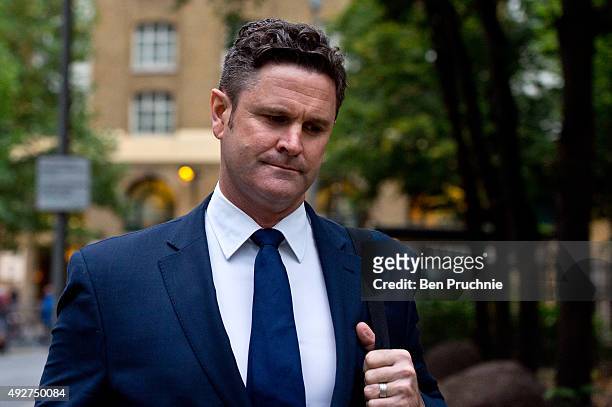 Chris Cairns arrives at Southwark Crown Court on October 15, 2015 in London, England. The former New Zealand cricketer Chris Cairns appeared in court...