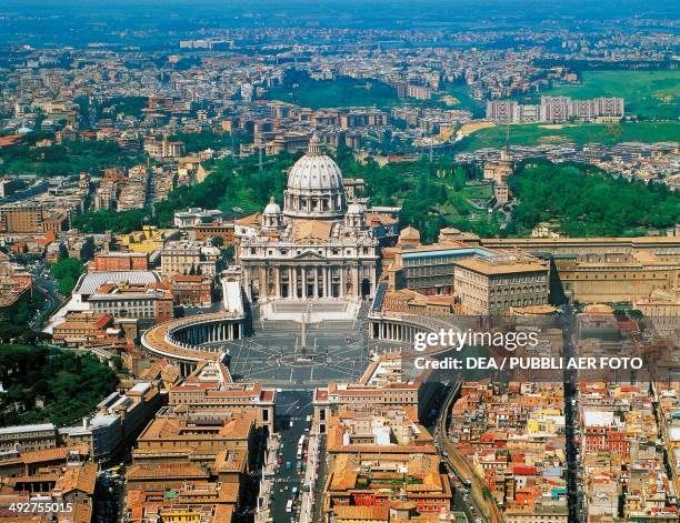 Aerial view of St Peter's Square and St Peter's Basilica , Vatican City.