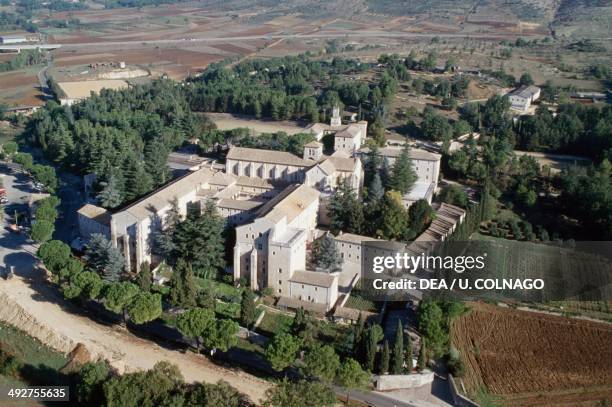 Aerial view of Casamari abbey, 13th century, Veroli, Lazio, Italy.