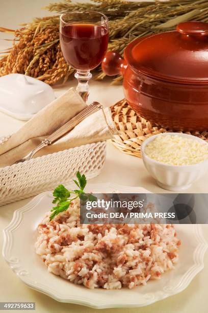 Risotto alla pilota with Mantuan sausage, Mantua, Lombardy, Italy.