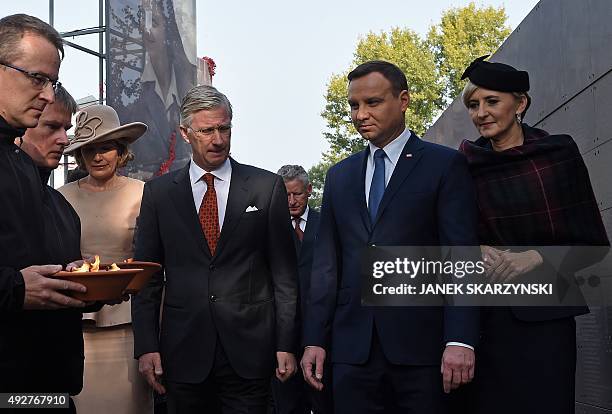 Queen Mathilde of Belgium, King Philippe of Belgium, Poland's President Andrzej Duda and Poland's First Lady Agata Kornhauser-Duda visit the Warsaw...