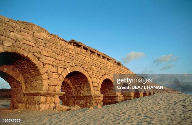 Roman aqueduct, Caesarea, Palestine. Roman civilisation.