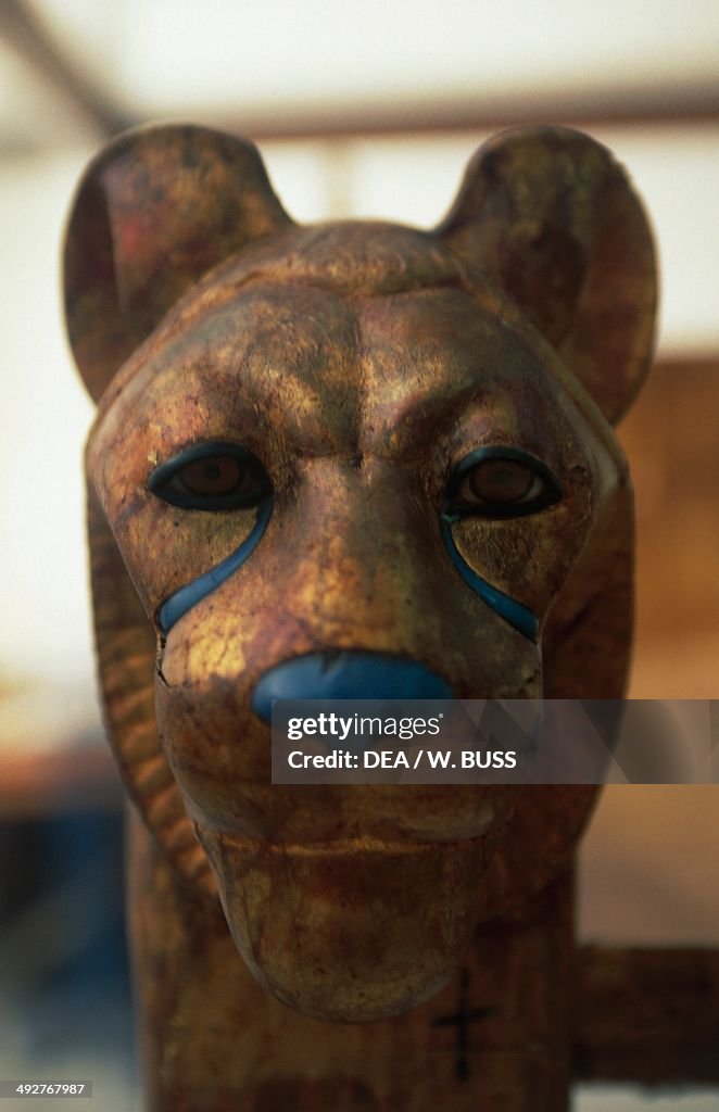 Funerary headboard in the shape of a lioness...