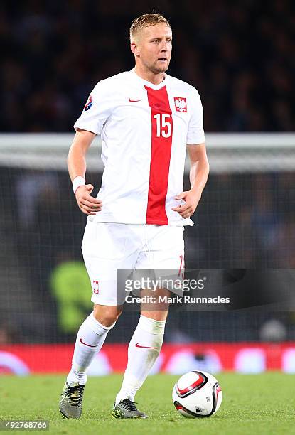 Kamil Glik of Poland in action during the EURO 2016 Qualifier between Scotland and Poland at Hamden Park on October 8, 2015 in Glasgow, Scotland.