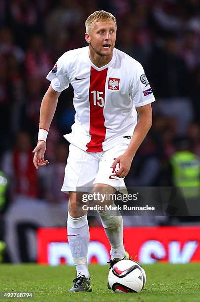 Kamil Glik of Poland in action during the EURO 2016 Qualifier between Scotland and Poland at Hamden Park on October 8, 2015 in Glasgow, Scotland.