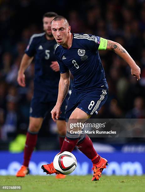 Scott Brown of Scotland in action during the EURO 2016 Qualifier between Scotland and Poland at Hamden Park on October 8, 2015 in Glasgow, Scotland.