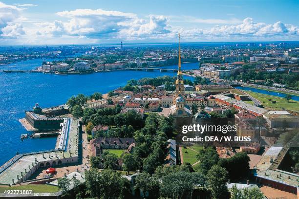 Aerial view of Peter and Paul fortress on the Neva River, 18th century, architect Domenico Trezzini, St Petersburg , Russia.