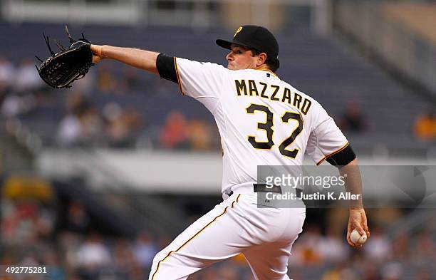 Vin Mazzaro of the Pittsburgh Pirates pitches in the second inning against the Baltimore Orioles during interleague play at PNC Park May 21, 2014 in...