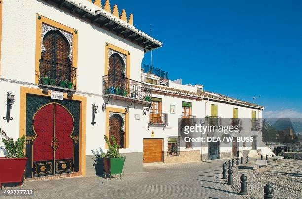 Moorish architecture in the Albayzin district , Granada, Andalucia, Spain.