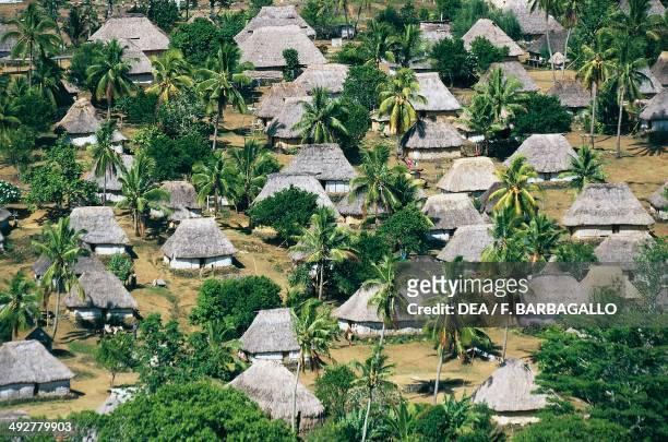 Traditional Fijian thatched huts , Navala village, island of Viti Levu, Fiji.