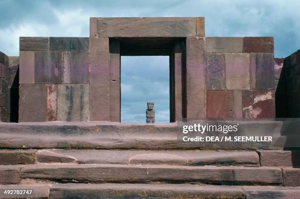 Entrance to the Temple of Kalasasaya or Stopped Stones, archaeological site of Tiahuanaco or Tiwanaku , Bolivia, Pre-Inca civilisation, 5th-10th...