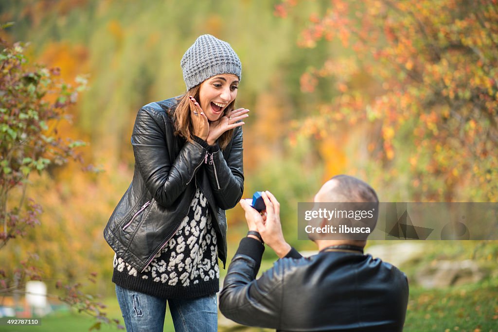 Autumn outdoor wedding proposal engagement