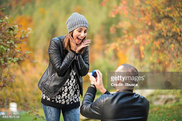 autumn outdoor wedding proposal engagement - engagement bildbanksfoton och bilder