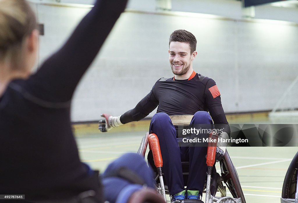 Male Athlete Celebrating During Wheelchair Rugby