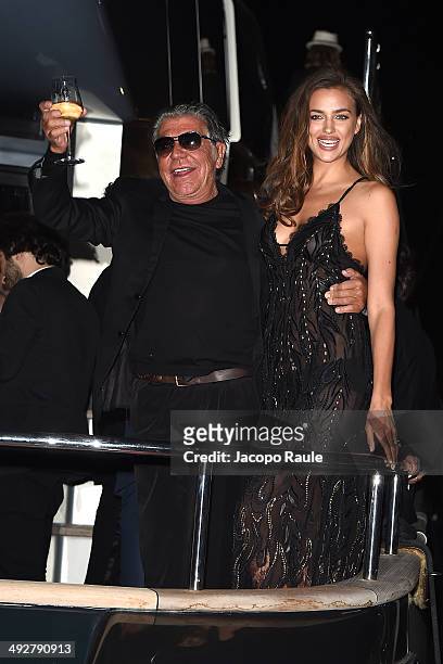 Roberto Cavalli and Irina Shayk attend the "Roberto Cavalli Annual Party Aboard" : Outside Arrivals at the 67th Annual Cannes Film Festival on May...