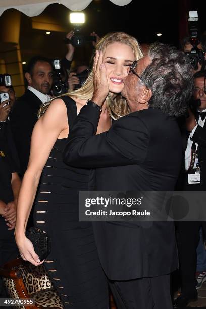 Rosie Huntington-Whiteley and Roberto Cavalli attend the "Roberto Cavalli Annual Party Aboard" : Outside Arrivals at the 67th Annual Cannes Film...