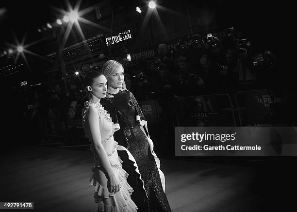 Rooney Mara and Cate Blanchett attend the 'Carol' American Express Gala during the BFI London Film Festival, at the Odeon Leicester Square on October...