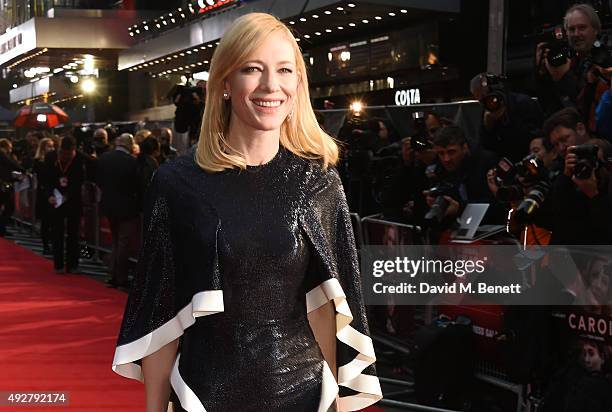 Cate Blanchett attends the American Express gala screening of "Carol" during the BFI London Film Festival at Odeon Leicester Square on October 14,...