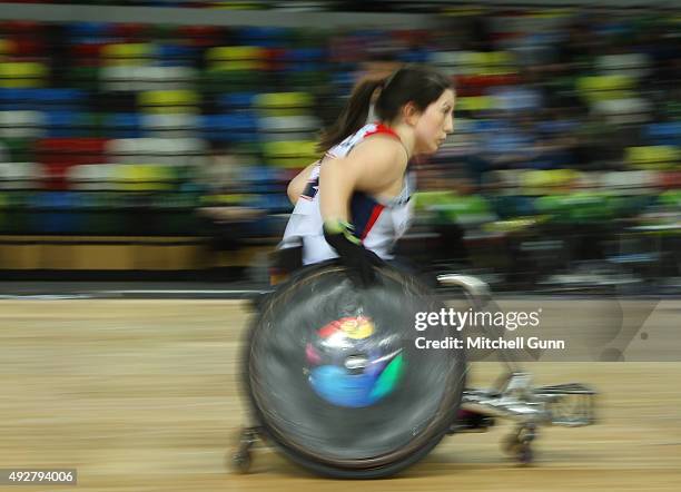 Coral Batey of Great Britain during the 2015 BT World Wheelchair Rugby Challenge match between Great Britain and South Africa at The Copper Box on...