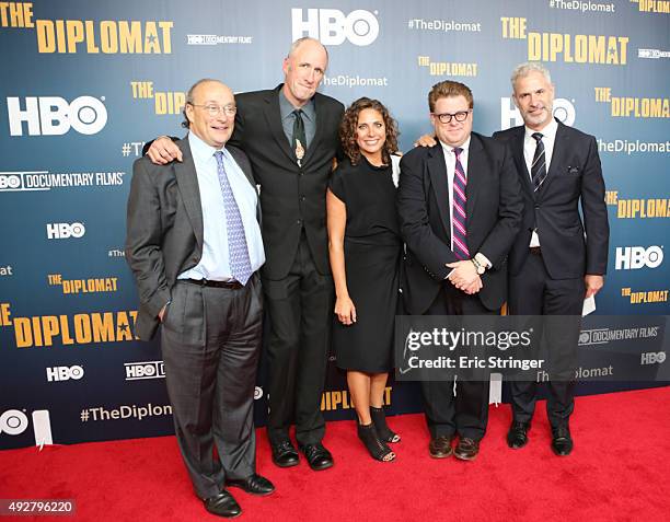 Marshall Soneshine , David Holbrooke, Stacey Reiss, Louis Vemeria and Scott Berrie attend the HBO premiere of "The Diplomat" at Time Warner Center on...