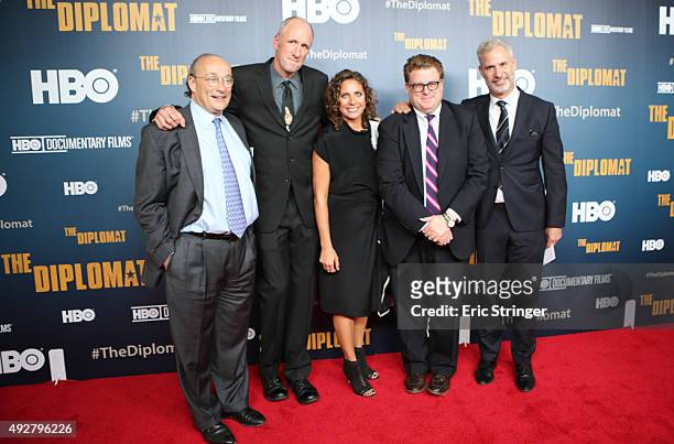 Marshall Soneshine , David Holbrooke, Stacey Reiss, Louis Vemeria and Scott Berrie attend the HBO premiere of "The Diplomat" at Time Warner Center on...