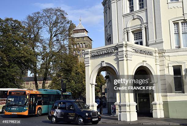 Picture taken on October 15, 2015 shows the Angel Hotel in Cardiff during the 2015 Rugby Union World Cup. Each trip to Cardiff for the New Zealand...