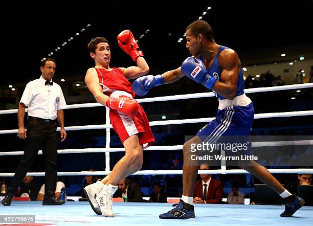 Robson Donatao Conceicao of Brazil fights Elnur Abduaimov of Uzbekistanin the final of the Men's Light Weight during the AIBA World Boxing...