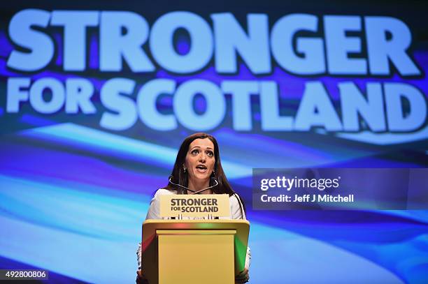 Tasmina Ahmed Sheikh MP addresses to the 81st annual conference at the Aberdeen Exhibition and Conference Centre on October 15, 2015 in...