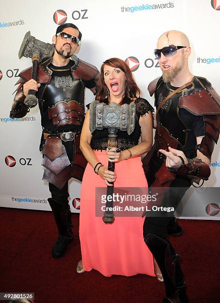 Producer Kristen Nedopak and Songhamer at the "Day of the Creator" Geekie Awards Pre-Party for nominees held at Hotel Figueroa on October 14, 2015 in...