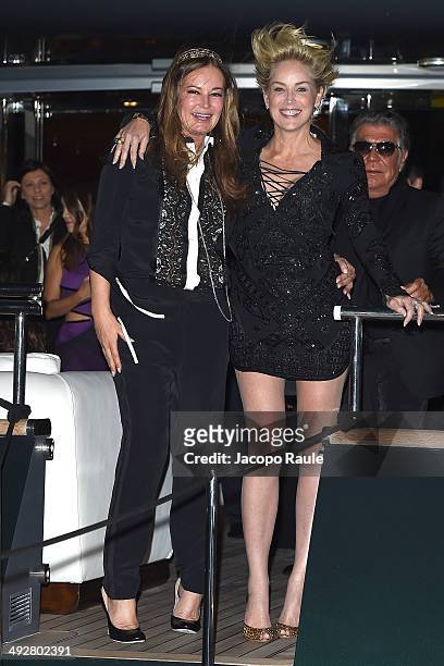 Eva Cavalli, Sharon Stone and Roberto Cavalli attend the "Roberto Cavalli Annual Party Aboard" : Outside Arrivals at the 67th Annual Cannes Film...