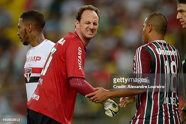 Rogerio Ceni of Sao Paulo reacts during a match between Fluminense and Sao Paulo as part of Brasileirao Series A 2014 at Maracana on May 21, 2014 in...