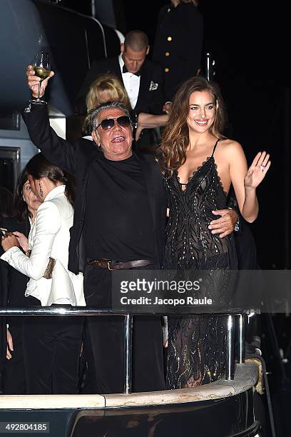 Roberto Cavalli and Irina Shayk attend the "Roberto Cavalli Annual Party Aboard" : Outside Arrivals at the 67th Annual Cannes Film Festival on May...