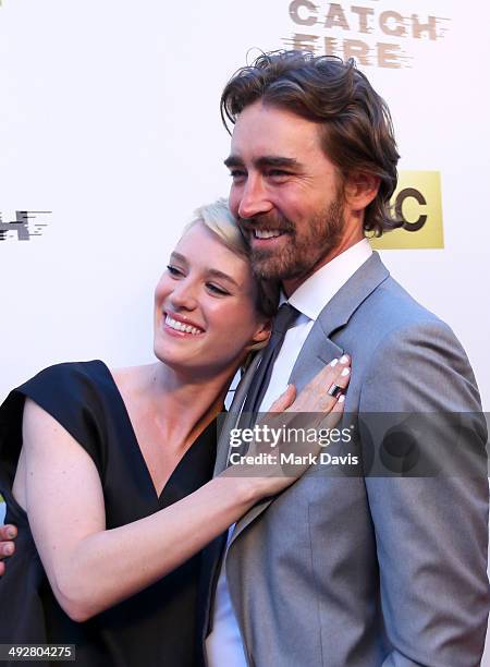 Actress Mackenzie Davis and actor Lee Pace attend AMC's new series "Halt And Catch Fire" Los Angeles Premiere at ArcLight Cinemas on May 21, 2014 in...