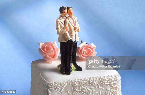 gay male wedding figurines - ウェディングケーキの人形 ストックフォトと画像