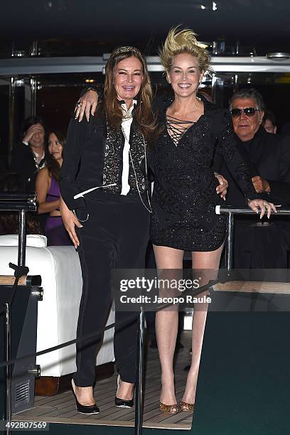 Eva Cavalli, Sharon Stone and Roberto Cavalli attend the "Roberto Cavalli Annual Party Aboard" : Outside Arrivals at the 67th Annual Cannes Film...