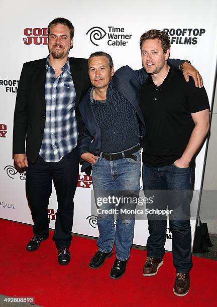 Director Jim Mickle, actor Nick Damici and producer Adam Folk attend "Cold In July" screening on May 21, 2014 in New York City.