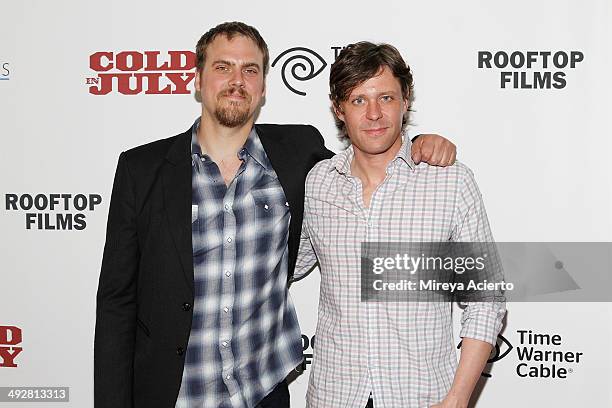 Director Jim Mickle and Program Director of Rooftop Films, Dan Nuxoll attend "Cold In July" screening at Solar One on May 21, 2014 in New York City.