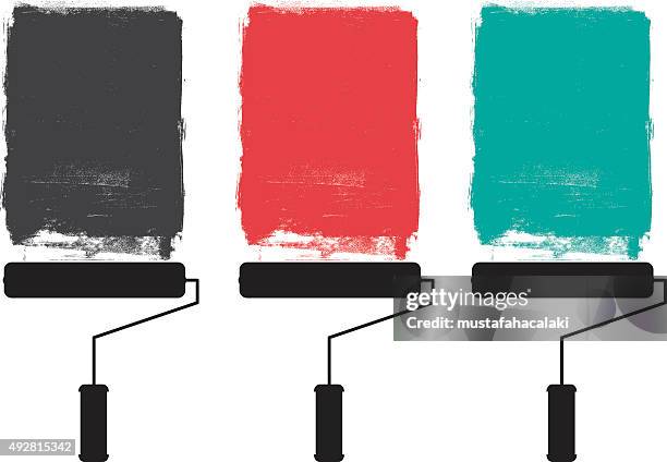 ilustraciones, imágenes clip art, dibujos animados e iconos de stock de rodillo de pintura y grunge de pinturas - rodillo pintura