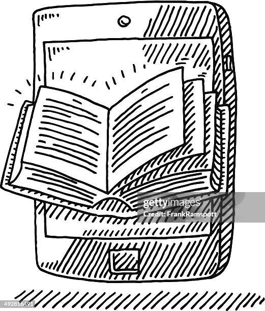 e-reader book smart phone drawing - floating phone stock illustrations