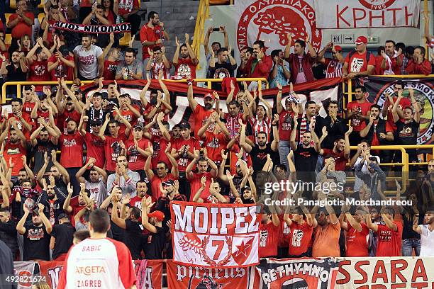 Fans of Olympiacos traveled to Heraklion to support their team during the Turkish Airlines Euroleague Basketball Regular Season Date 1 game...