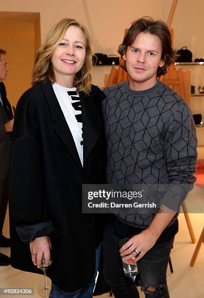 Designer Christopher Kane and Sarah Mower attend the Christopher Kane Art Class 2015 at Christopher Kane Flagship 6-7 Mount Street on October 15,...