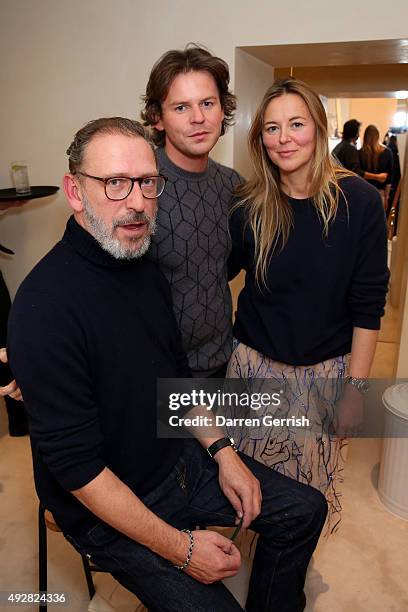 Russell Marsh, designer Christopher Kane and Tammy Kane attend the Christopher Kane Art Class 2015 at Christopher Kane Flagship 6-7 Mount Street on...