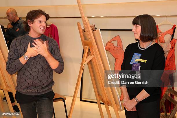 Designer Christopher Kane and Janey Broughan attend the Christopher Kane Art Class 2015 at Christopher Kane Flagship 6-7 Mount Street on October 15,...