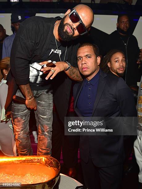 Kenny Burns and Johnny Nunez attend Jeezy's Birthday Celebration at Gold Room on October 8, 2015 in Atlanta, Georgia.