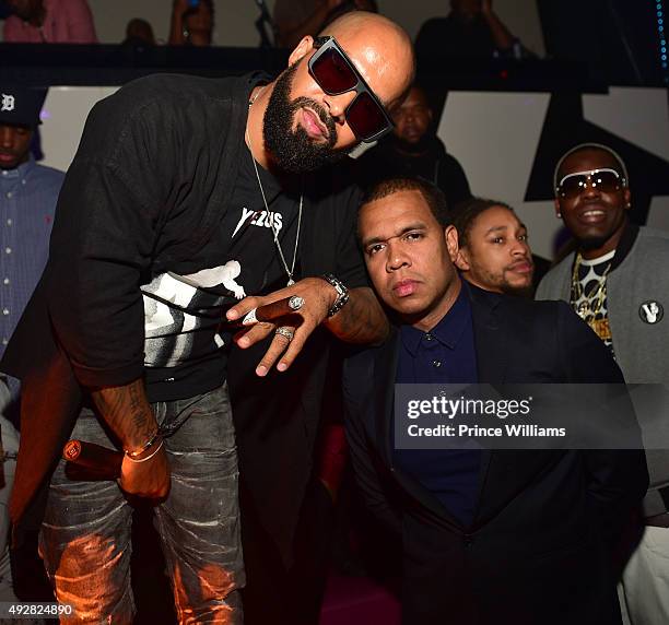 Kenny Burns and Johnny Nunez attend Jeezy's Birthday Celebration at Gold Room on October 8, 2015 in Atlanta, Georgia.