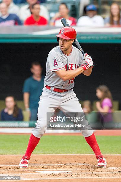 David Murphy of the Los Angeles Angels of Anaheim up to bat during the first inning against the Cleveland Indians at Progressive Field on August 26,...